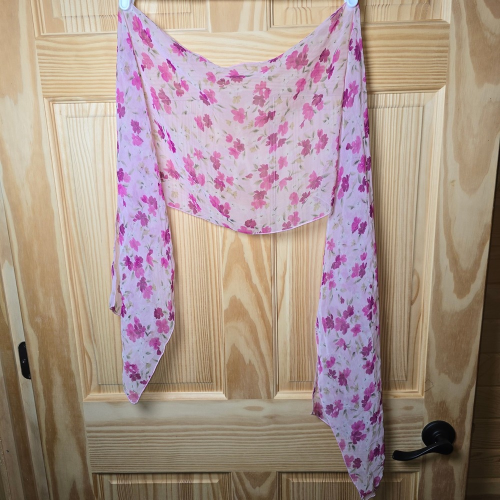 Scarf Belt Shawl Sash Runner Bandana Cover Up Hankie Pink Floral 68"x13" VTG
